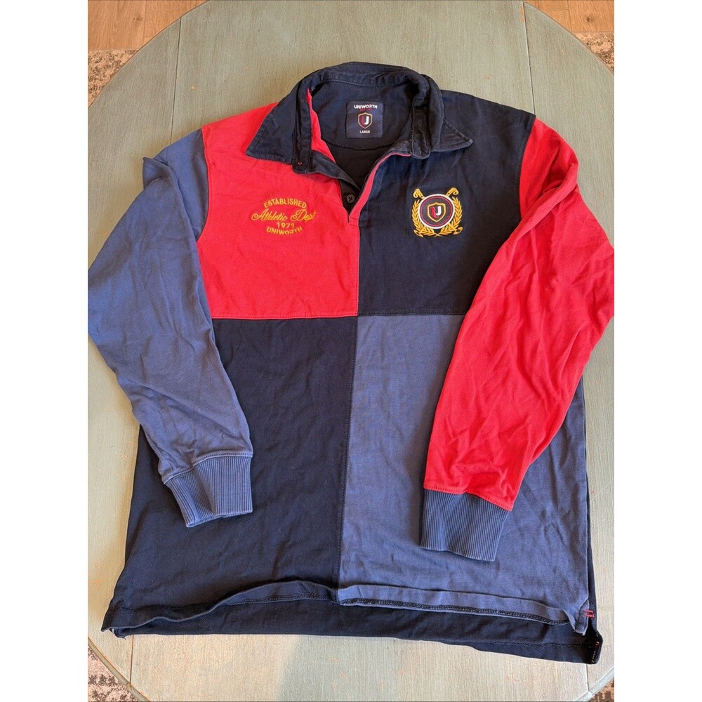 Uniworth Mens Large Rugby Shirt Long Sleeve Block Color Cotton Casual KU-FW24-06